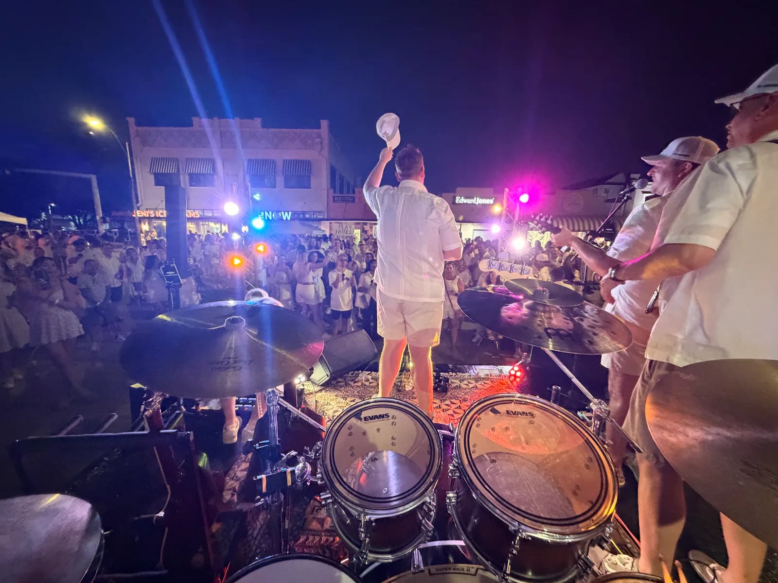 View from the drum kit toward the White Linen Night crowd